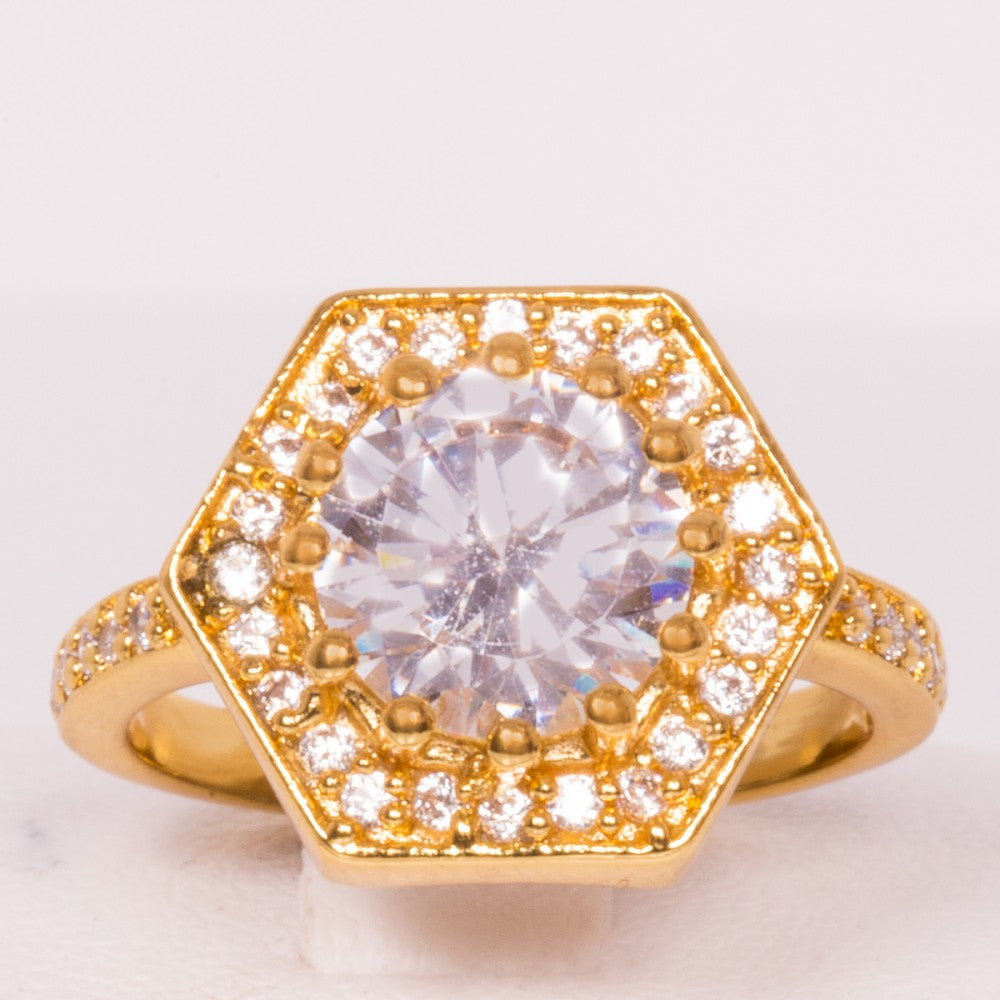 Inel din Aliaj Placat cu Aur cu Cristal Alb Emporia® ( Inel )