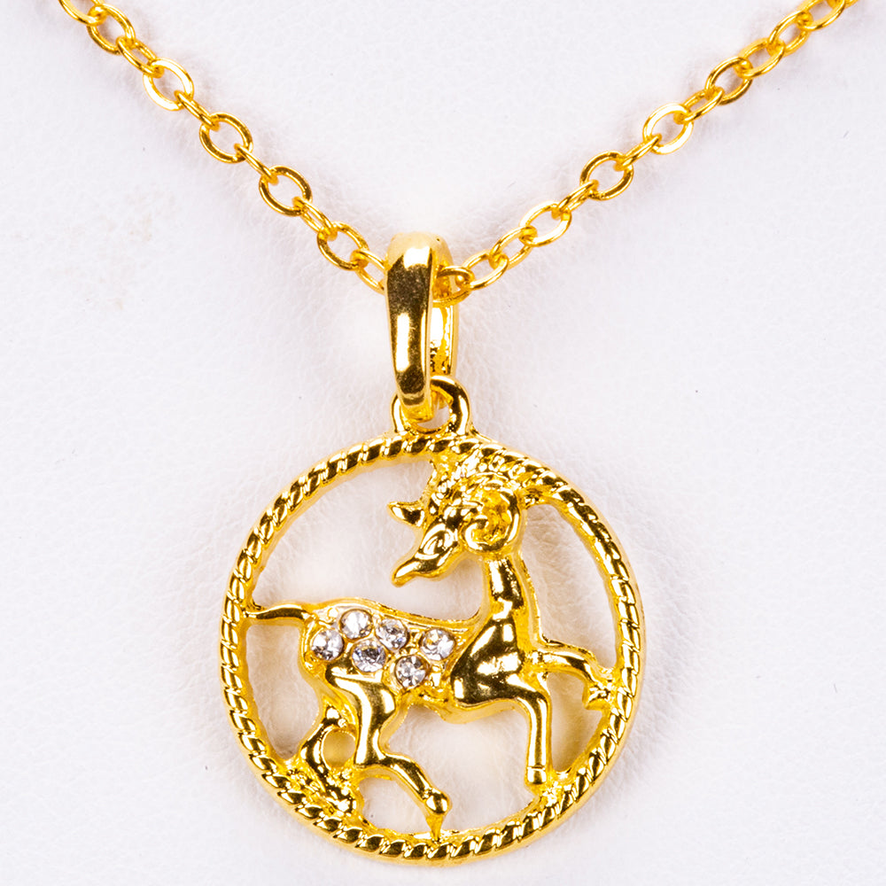 Berbec Colier din Aliaj Placat cu Aur ( 10 grame ) cu Cristal Alb Emporia® ( Colier+Pandantiv )