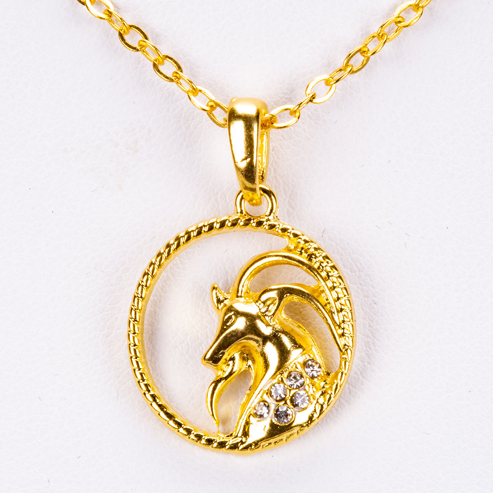 Capricorn Colier din Aliaj Placat cu Aur ( 10 grame ) cu Cristal Alb Emporia® ( Colier+Pandantiv )