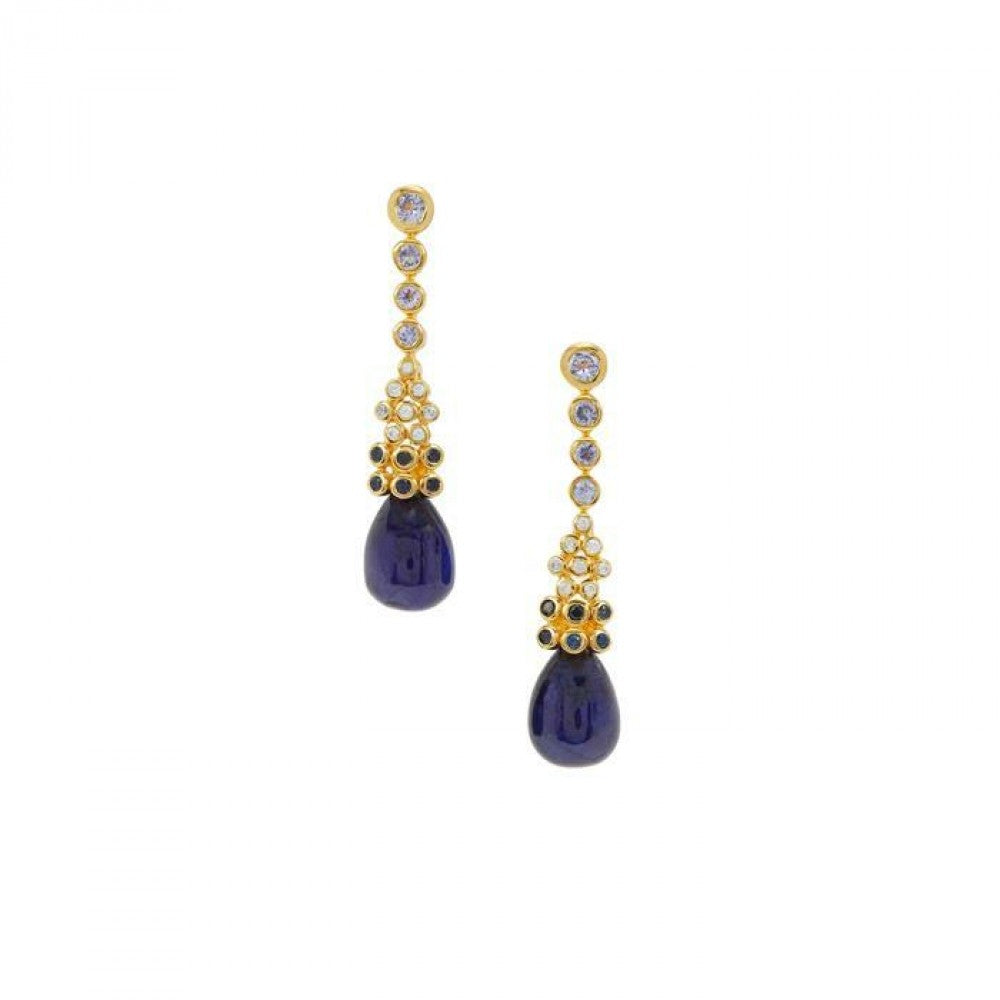Cercei din Argint 925 Placat cu Aur ( 3.41 grame ) cu Safir Thailandez și Tanzanit 16.05 Carate