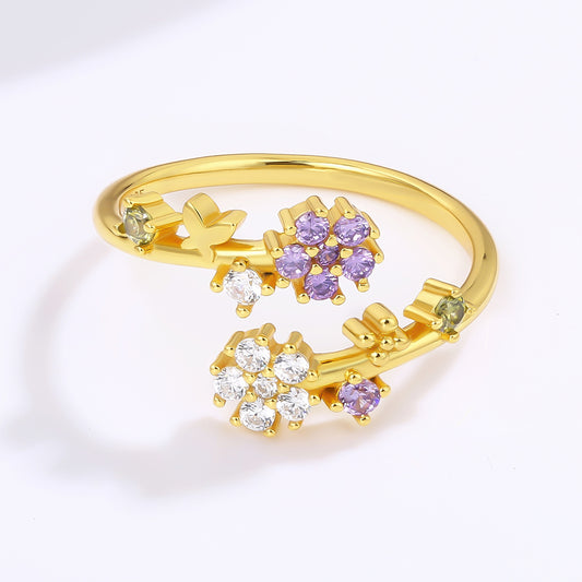 Inel din Aliaj Placat cu Aur cu Cristal Alb Emporia® și Cristal Violet Emporia®