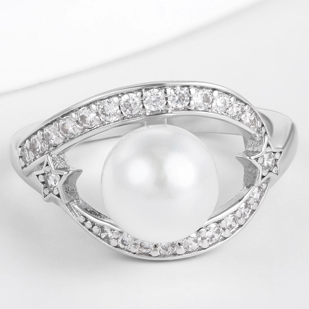 Inel din Aliaj Placat cu Aur ( 10 grame ) cu Perlă de cristal și Cristal Alb Emporia®