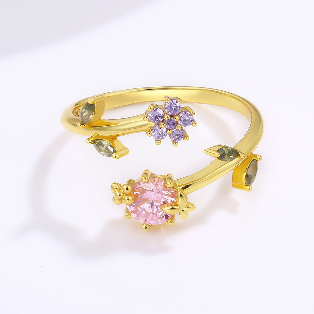 Inel din Aliaj Placat cu Aur ( 10 grame ) cu Cristal Roz Emporia® și Cristal Violet Emporia®