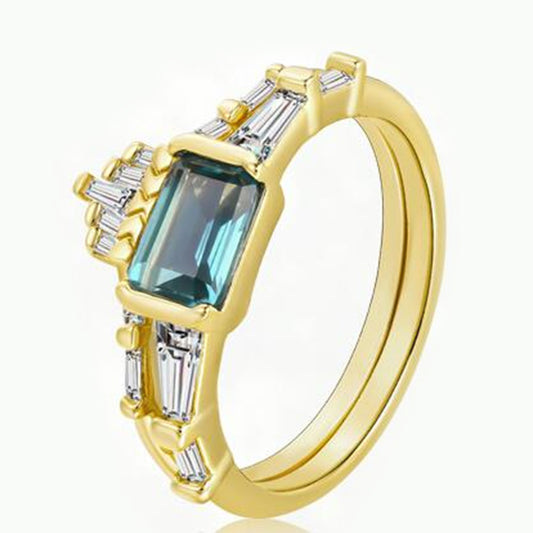 Inel din Aliaj Placat cu Aur cu Cristal Albastru Emporia® și Cristal Alb Emporia®