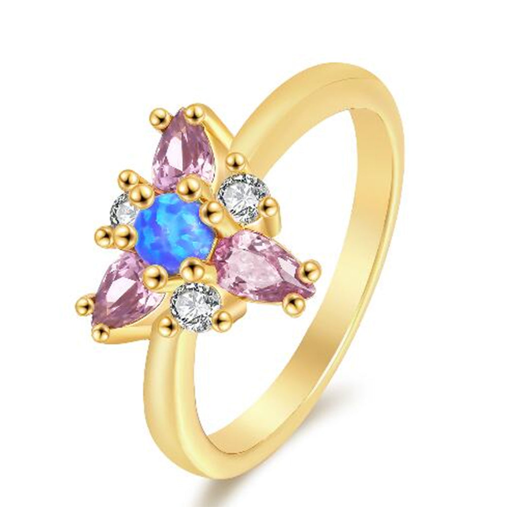 Inel din Aliaj Placat cu Aur ( 10 grame ) cu Cristal Albastru Emporia® și Cristal Alb Emporia®