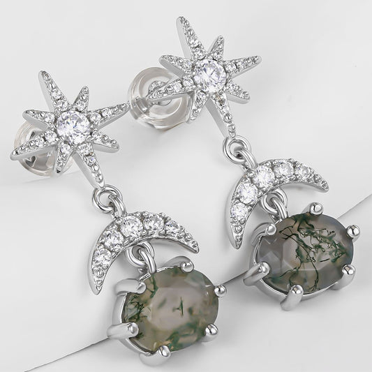 Cercei din Aliaj Placat cu Aur ( 10 grame ) cu Cristal Verde Emporia® și Cristal Alb Emporia®