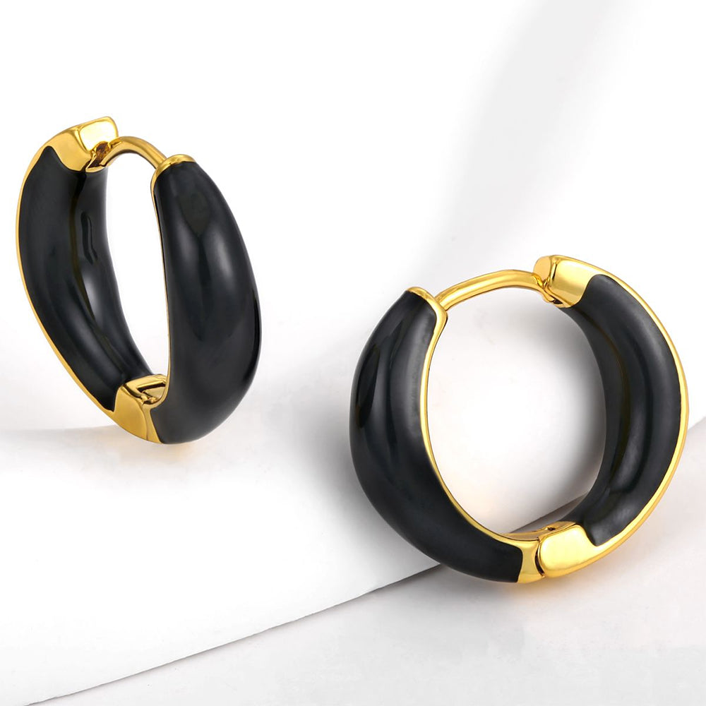 Cercei din Aliaj Placat cu Aur ( 10 grame ) cu Cristal Negru Emporia®