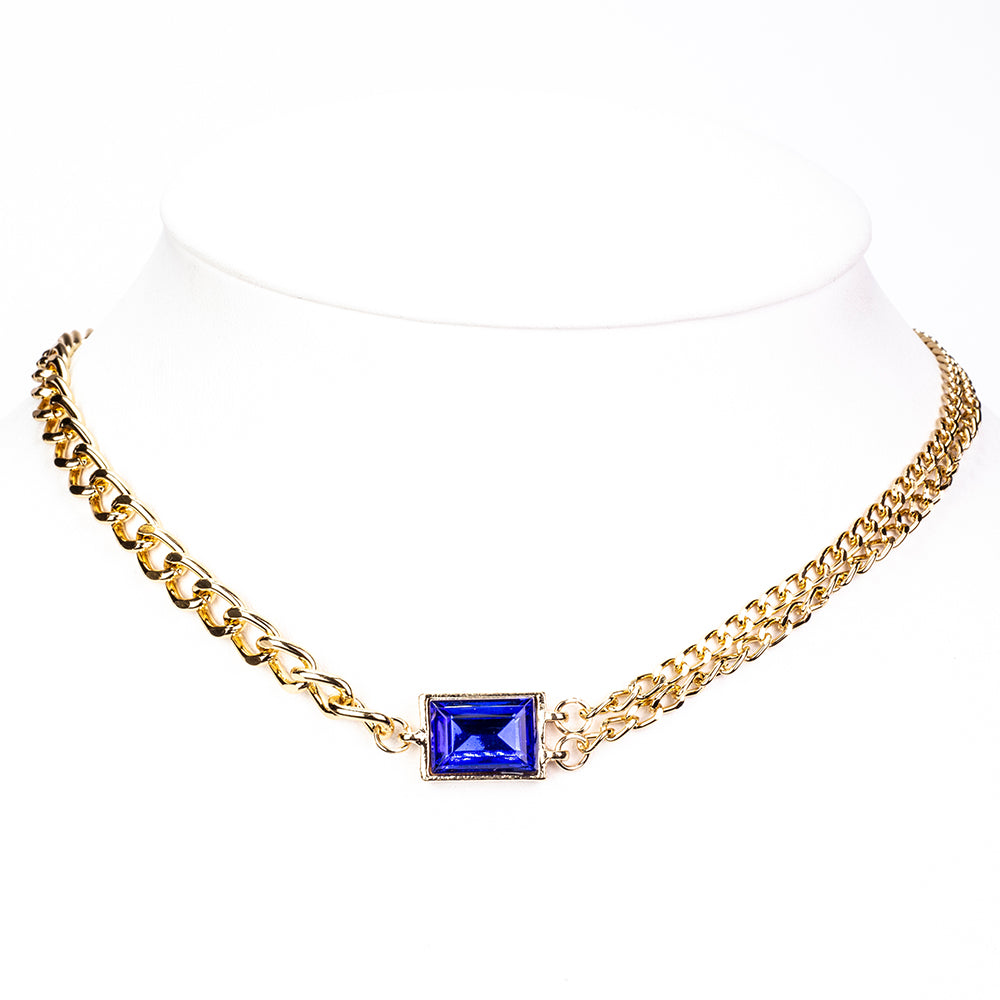 Ceas din Aliaj Placat cu Aur cu Cristal Albastru Emporia® și Cristal Alb Emporia® ( Colier+Cercei+Brățară )