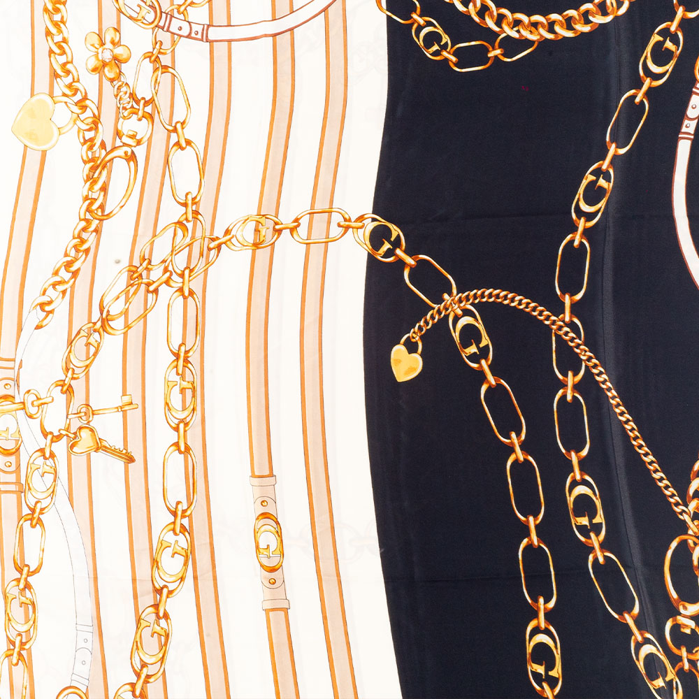 Eșarfă „Lanțuri Regale”, 85 x 180 cm, albastră, 100% mătase vegană