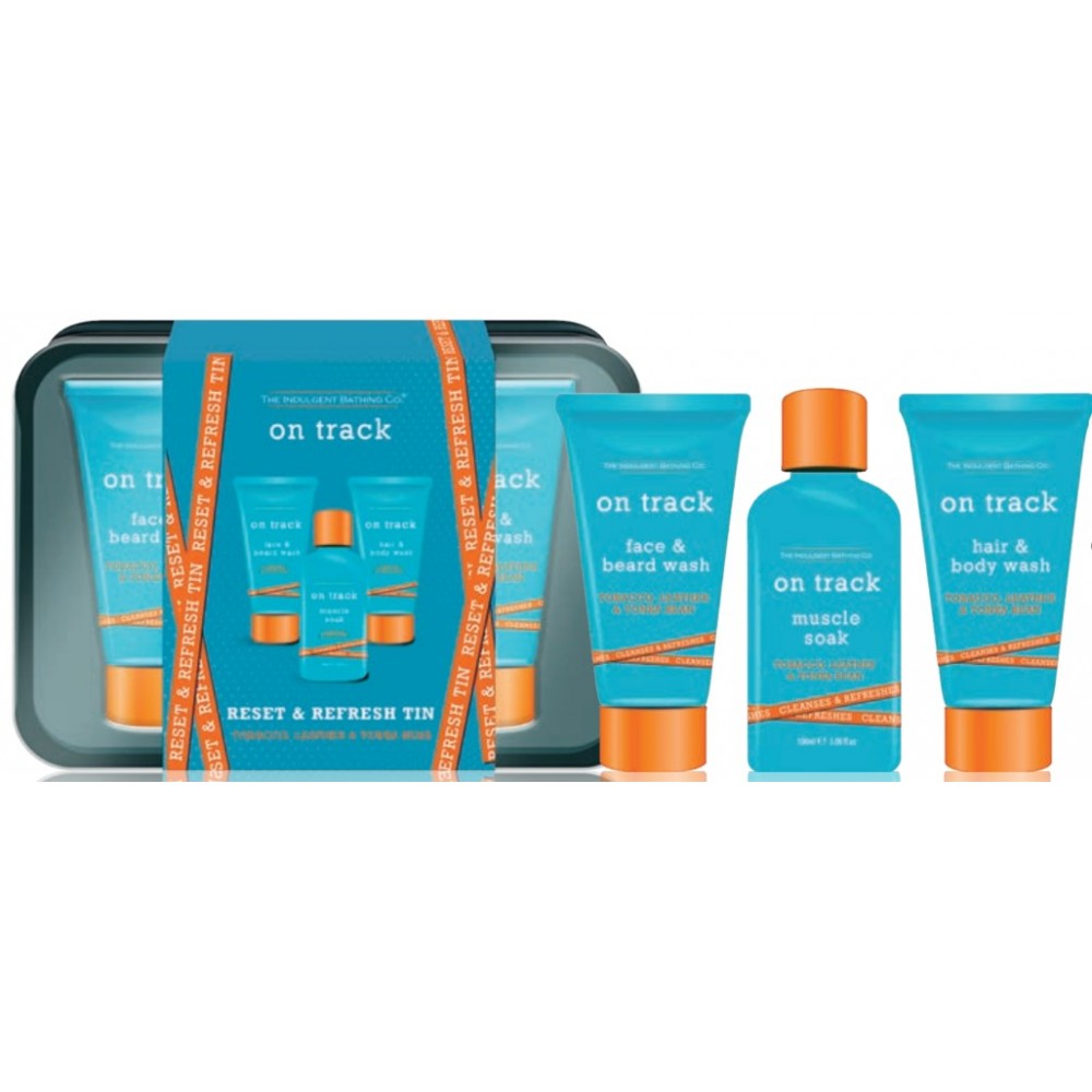 On Track Reset & Refresh – Set cadou pentru baie și îngrijirea corpului destinat bărbaților, cu parfum de tutun, piele și boabe de tonka