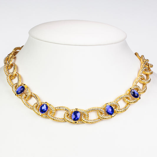 Colier din Aliaj Placat cu Aur ( 42 grame ) cu Cristal Albastru Emporia® și Cristal Alb Emporia®