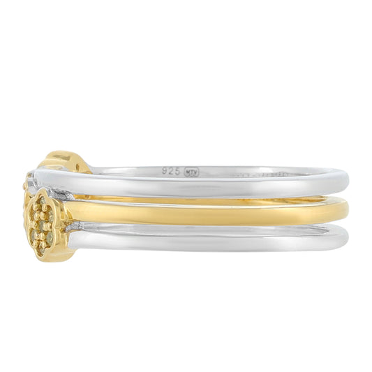 Set din Argint 925 Placat cu Aur de 2 tonuri ( 3.06 grame ) cu Diamant Verde Veronez 0.14 Carate ( Inel )