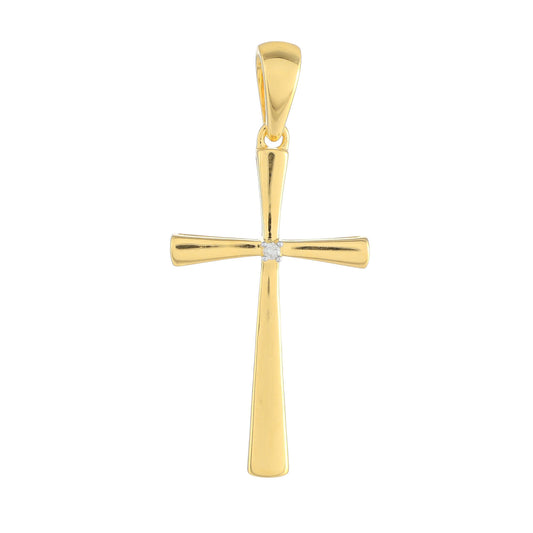 Cruce Pandantiv din Argint 925 Placat cu Aur ( 1.97 grame ) cu Diamant Alb 0.01 Carate