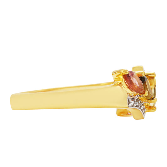 Inel din Argint 925 Placat cu Aur ( 2.15 grame ) cu Turmalină Curcubeu Pelmadulla și Topaz Alb 0.76 Carate