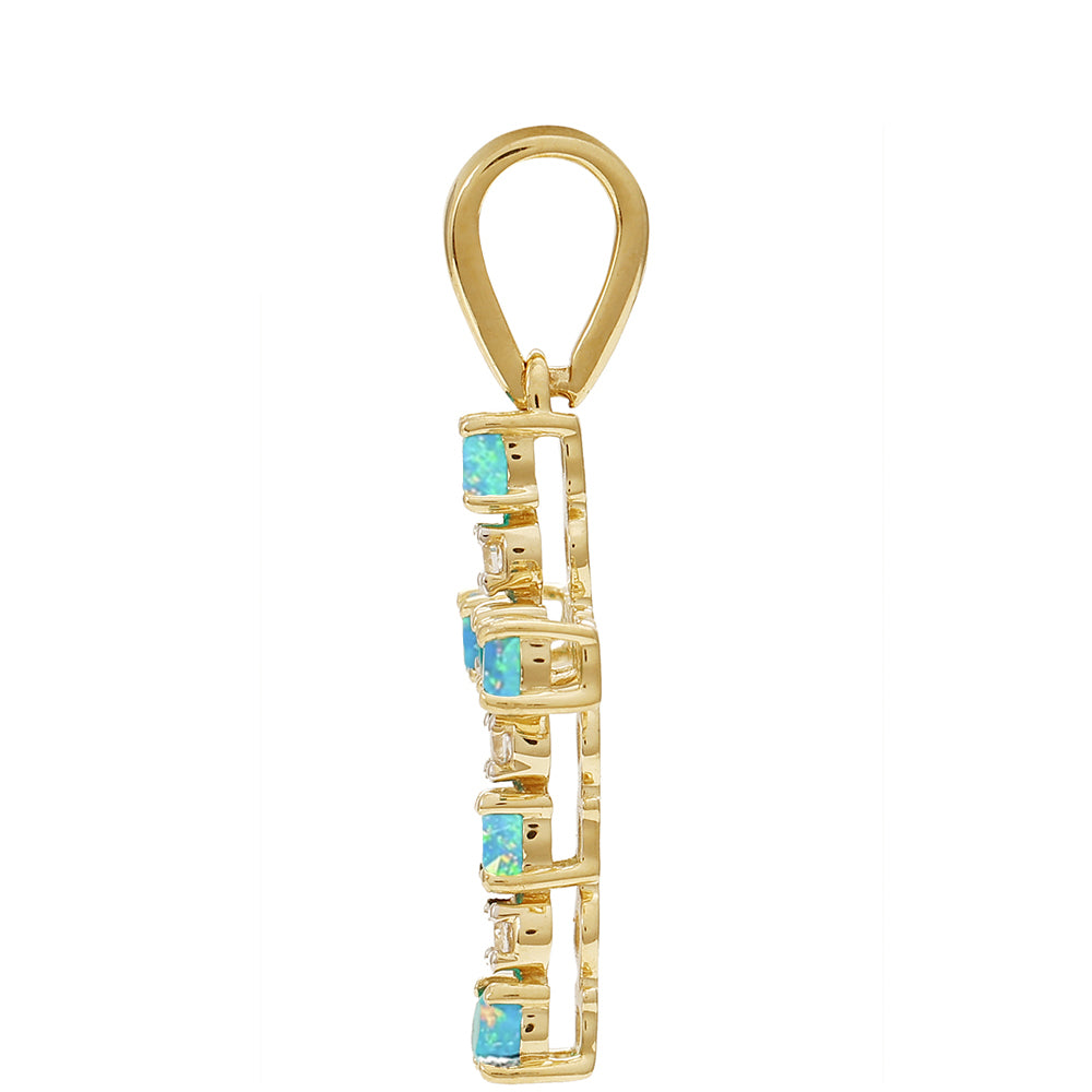 Cruce Pandantiv din Aur de 9K ( 1.23 grame ) cu Opal Albastru Etiopian Paraiba și Topaz Alb 0.35 Carate
