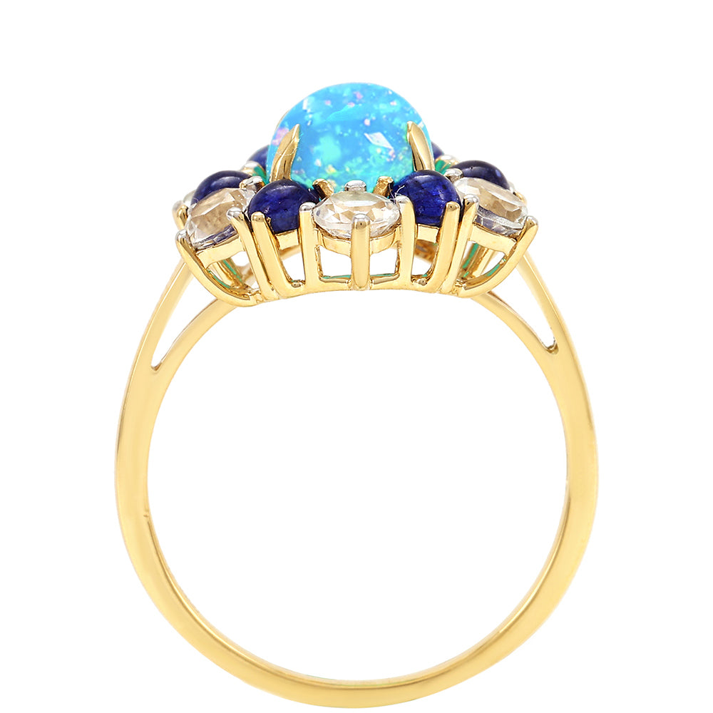 Inel din Aur de 9K ( 2.11 grame ) cu Opal Albastru Etiopian Paraiba și Safir Albastru 3.76 Carate