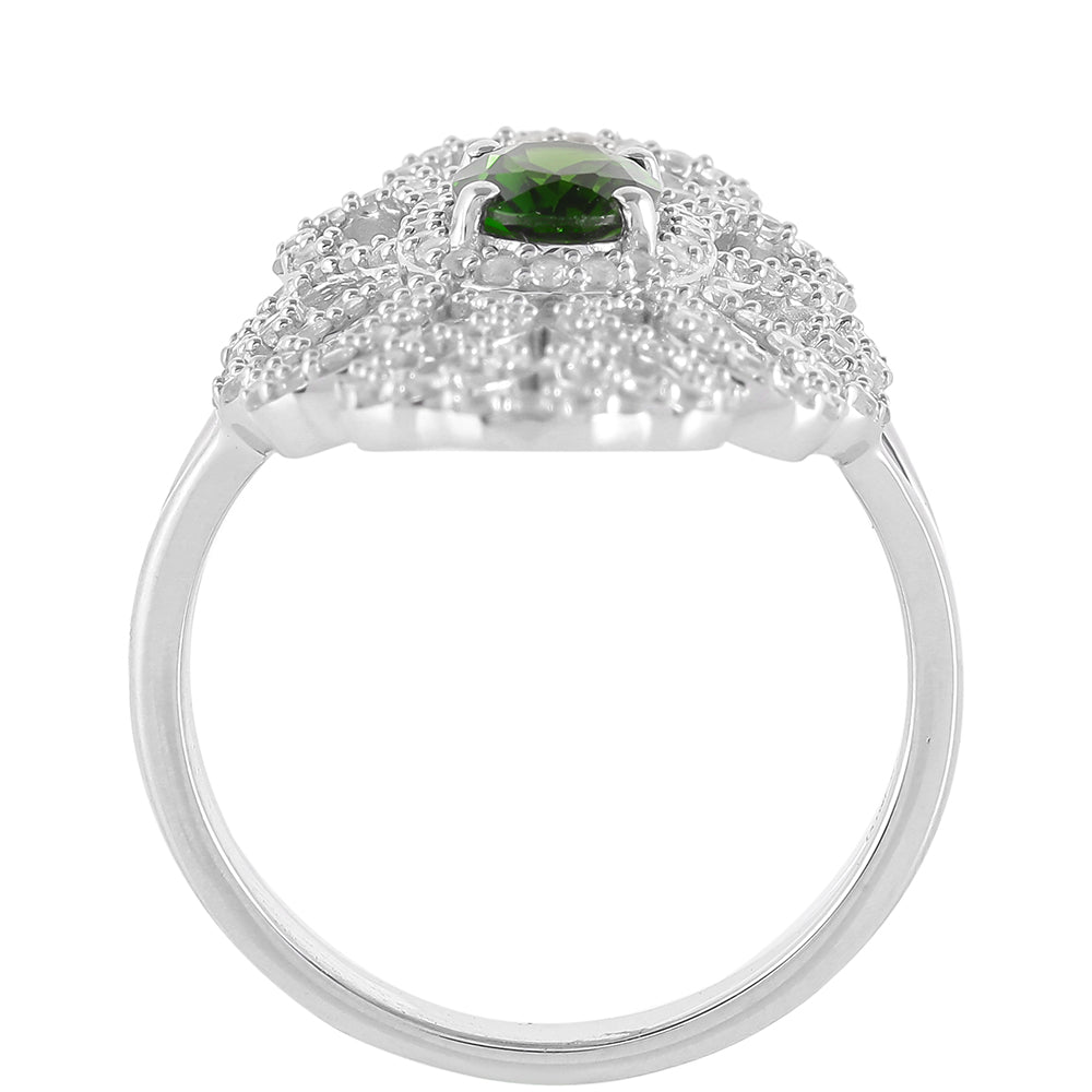 Inel din Argint 925 ( 4.94 grame ) cu Cromdiopsid și Topaz Alb 1.6 Carate