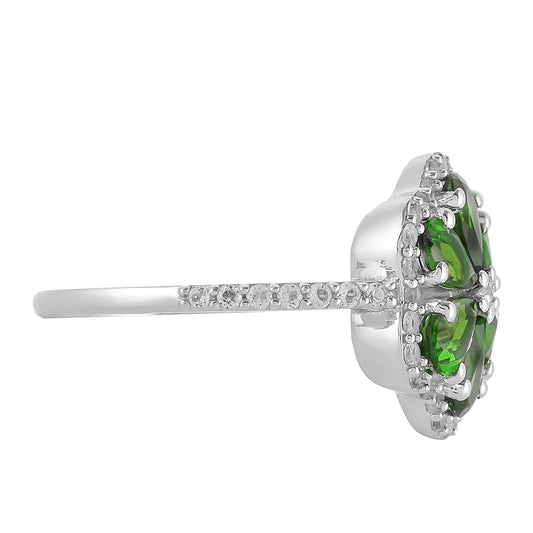 Inel din Argint 925 ( 2.49 grame ) cu Cromdiopsid și Topaz Alb 1.52 Carate