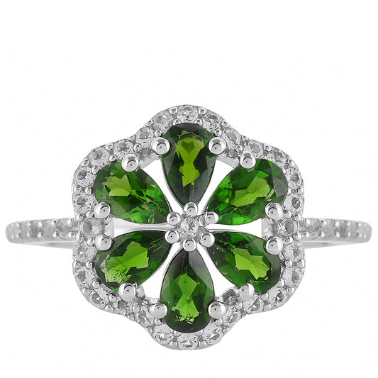 Inel din Argint 925 ( 2.49 grame ) cu Cromdiopsid și Topaz Alb 1.52 Carate