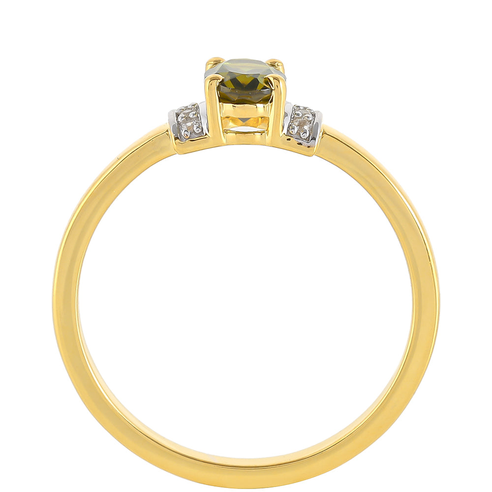 Inel din Argint 925 Placat cu Aur ( 1.62 grame ) cu Turmalină Verde și Zircon Natural 0.46 Carate