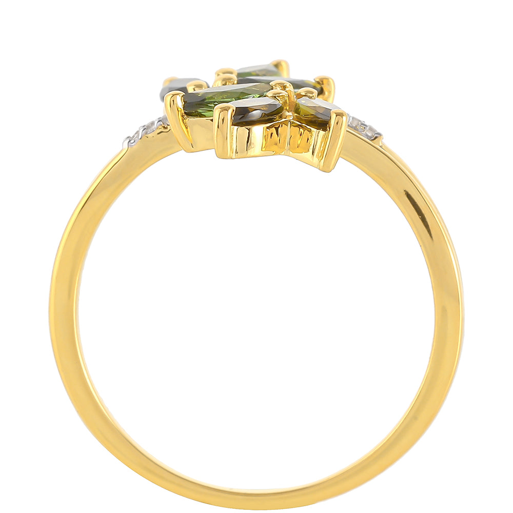 Inel din Argint 925 Placat cu Aur ( 1.86 grame ) cu Turmalină Verde și Zircon Natural 0.92 Carate