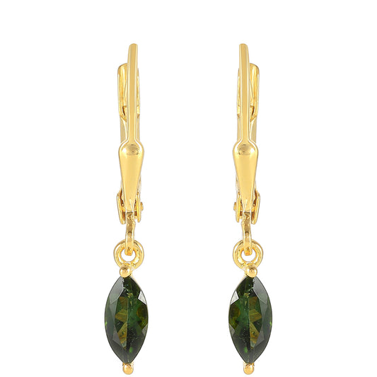 Cercei din Argint 925 Placat cu Aur ( 1.18 grame ) cu Turmalină Verde 0.74 Carate
