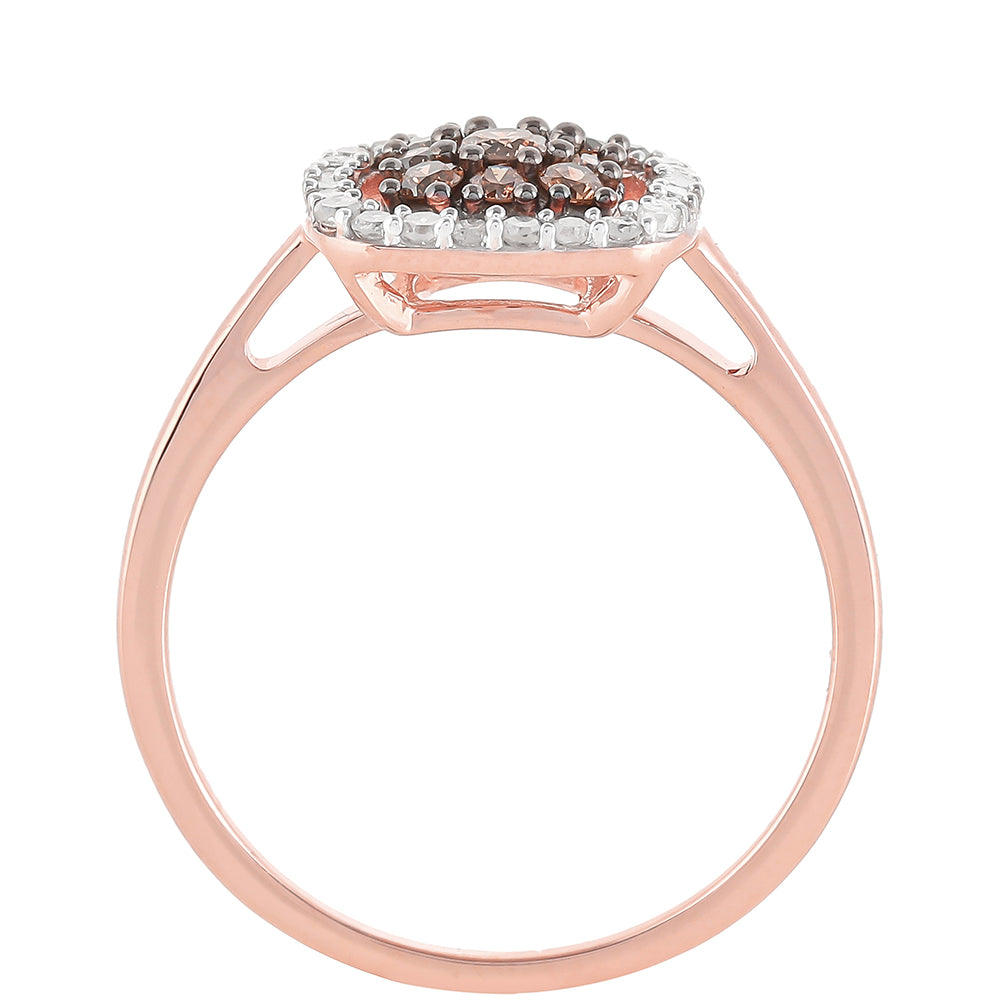 Inel din Argint 925 Placat cu Aur Roz ( 2.14 grame ) cu Diamant de culoarea Șampaniei și Diamant Alb 0.43 Carate