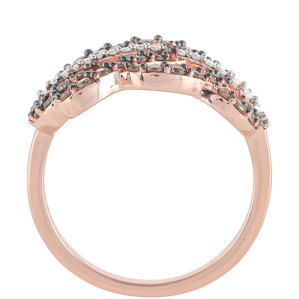 Inel din Argint 925 Placat cu Aur Roz ( 3.38 grame ) cu Diamant de culoarea Șampaniei și Diamant Alb 0.77 Carate