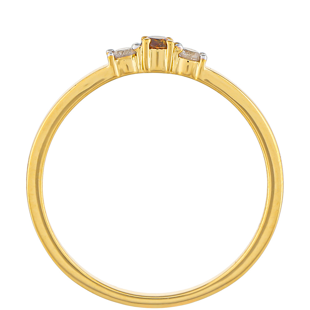 Inel din Argint 925 Placat cu Aur ( 1.25 grame ) cu Diamant Roșu și Diamant Alb 0.14 Carate