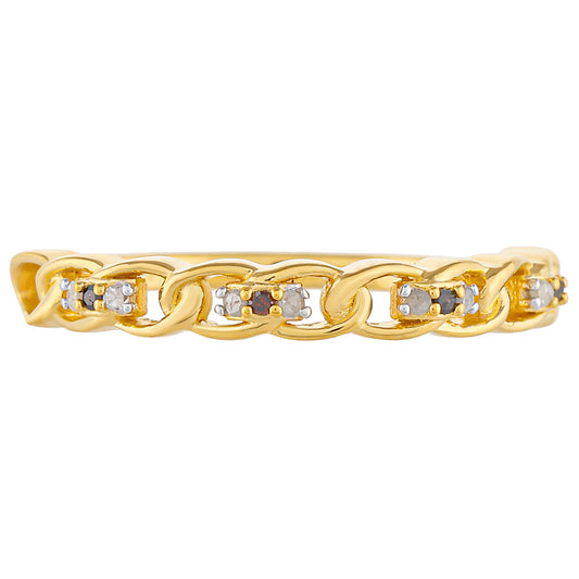 Inel din Argint 925 Placat cu Aur ( 1.79 grame ) cu Diamant Roșu și Diamant Alb 0.06 Carate