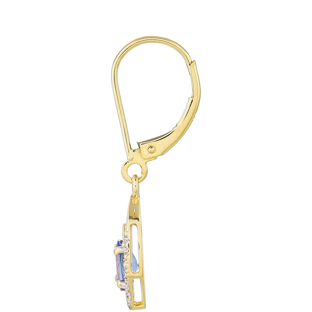Cercei din Aur de 9K ( 1.67 grame ) cu Tanzanit AAA și Zircon Natural 0.95 Carate