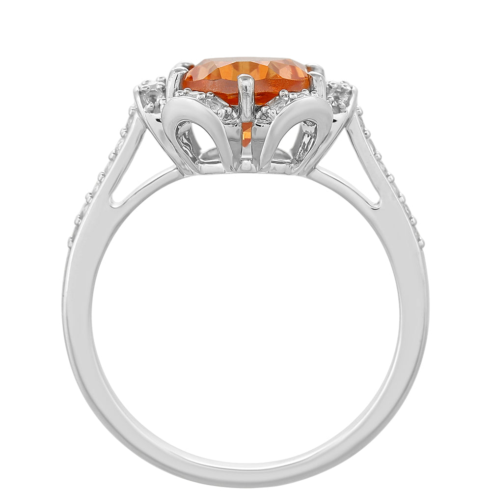 Inel din Argint 925 ( 3.19 grame ) cu Cuarț Padparadscha și Topaz Alb 2.6 Carate