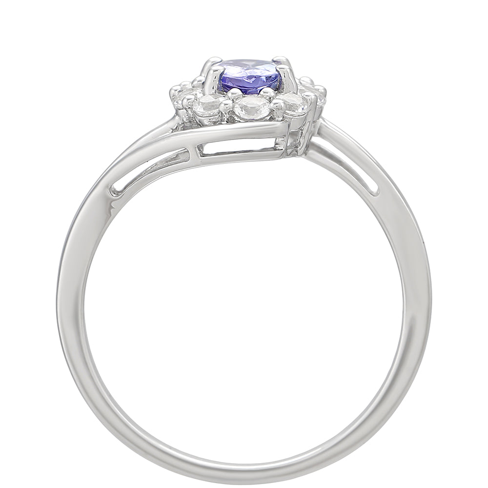 Inel din Argint 925 ( 1.93 grame ) cu Tanzanit AAA și Topaz Alb 0.81 Carate