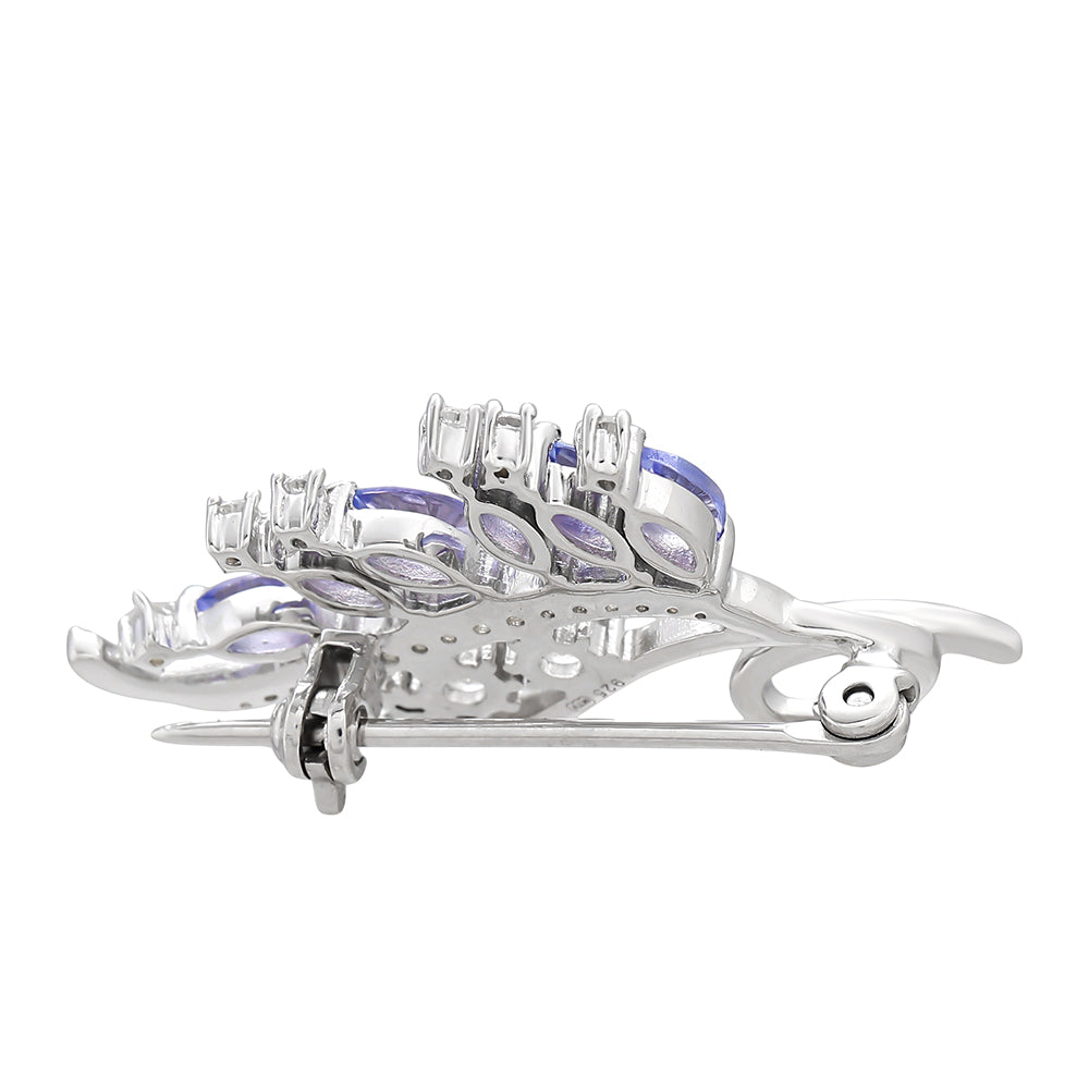 Broşă din Argint 925 ( 3.21 grame ) cu Tanzanit AAA și Topaz Alb 1.39 Carate