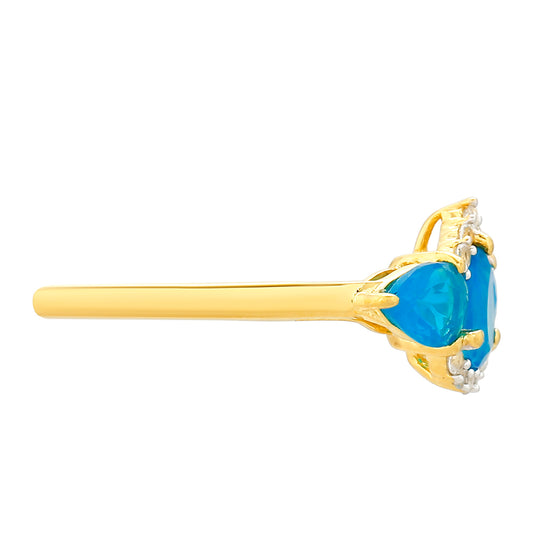Inel din Argint 925 Placat cu Aur ( 1.66 grame ) cu Opal Albastru Etiopian Paraiba și Topaz Alb 1.07 Carate