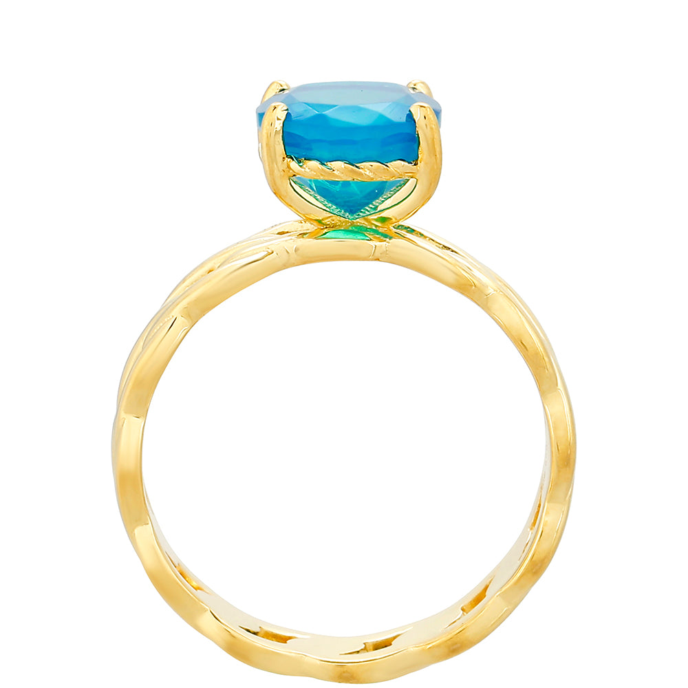 Inel din Argint 925 Placat cu Aur ( 3.43 grame ) cu Opal Albastru Etiopian Paraiba 1.55 Carate
