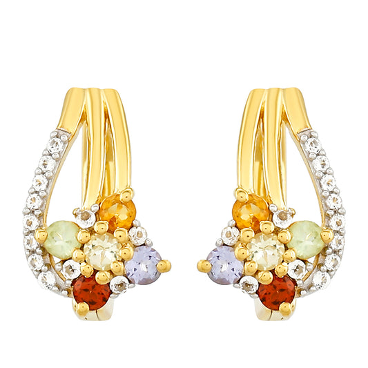 Cercei din Argint 925 Placat cu Aur ( 1.63 grame ) cu Tanzanit și Citrin 0.47 Carate