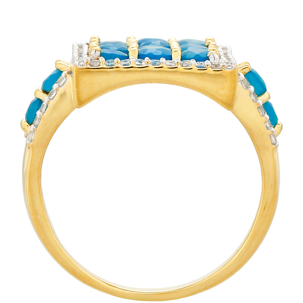 Inel din Argint 925 Placat cu Aur ( 4.55 grame ) cu Opal Albastru Etiopian Paraiba și Topaz Alb 1.38 Carate