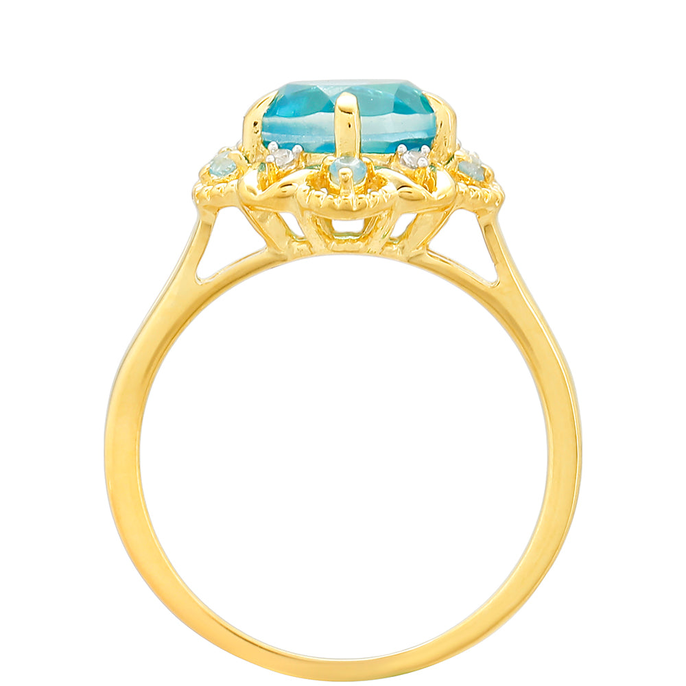 Inel din Argint 925 Placat cu Aur ( 2.69 grame ) cu Cuarț Paraiba și Topaz Albastru 2.27 Carate