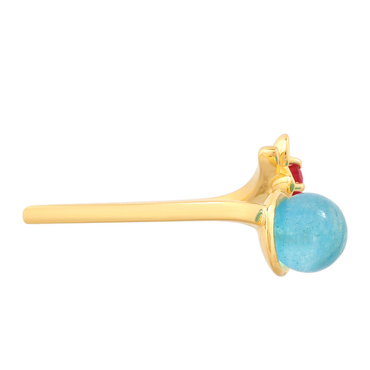 Inel din Argint 925 Placat cu Aur ( 1.88 grame ) cu Cuarț Paraiba și Cuarț Roșu 1.68 Carate