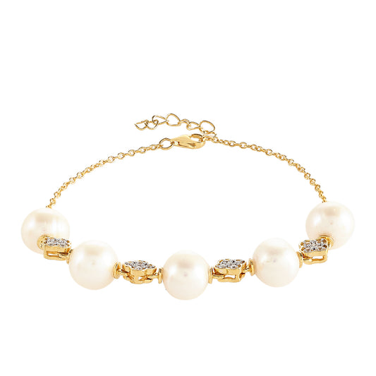 Brățară din Argint 925 Placat cu Aur ( 3.27 grame ) cu Perlă de Cultură și Topaz Alb 25.82 Carate