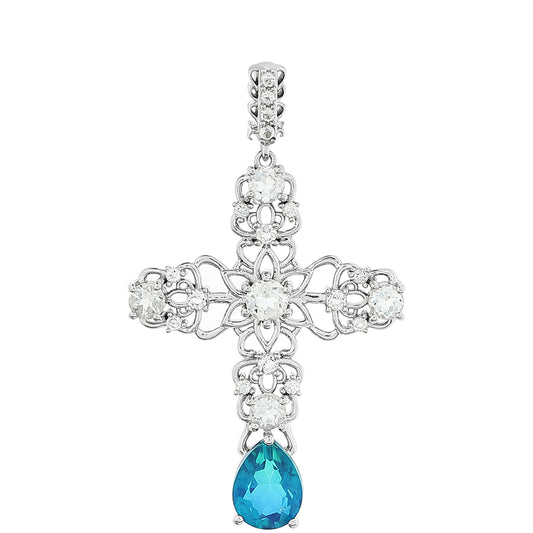 Cruce Pandantiv din Argint 925 ( 3.43 grame ) cu Cuarț Păun și Topaz Alb 3.46 Carate