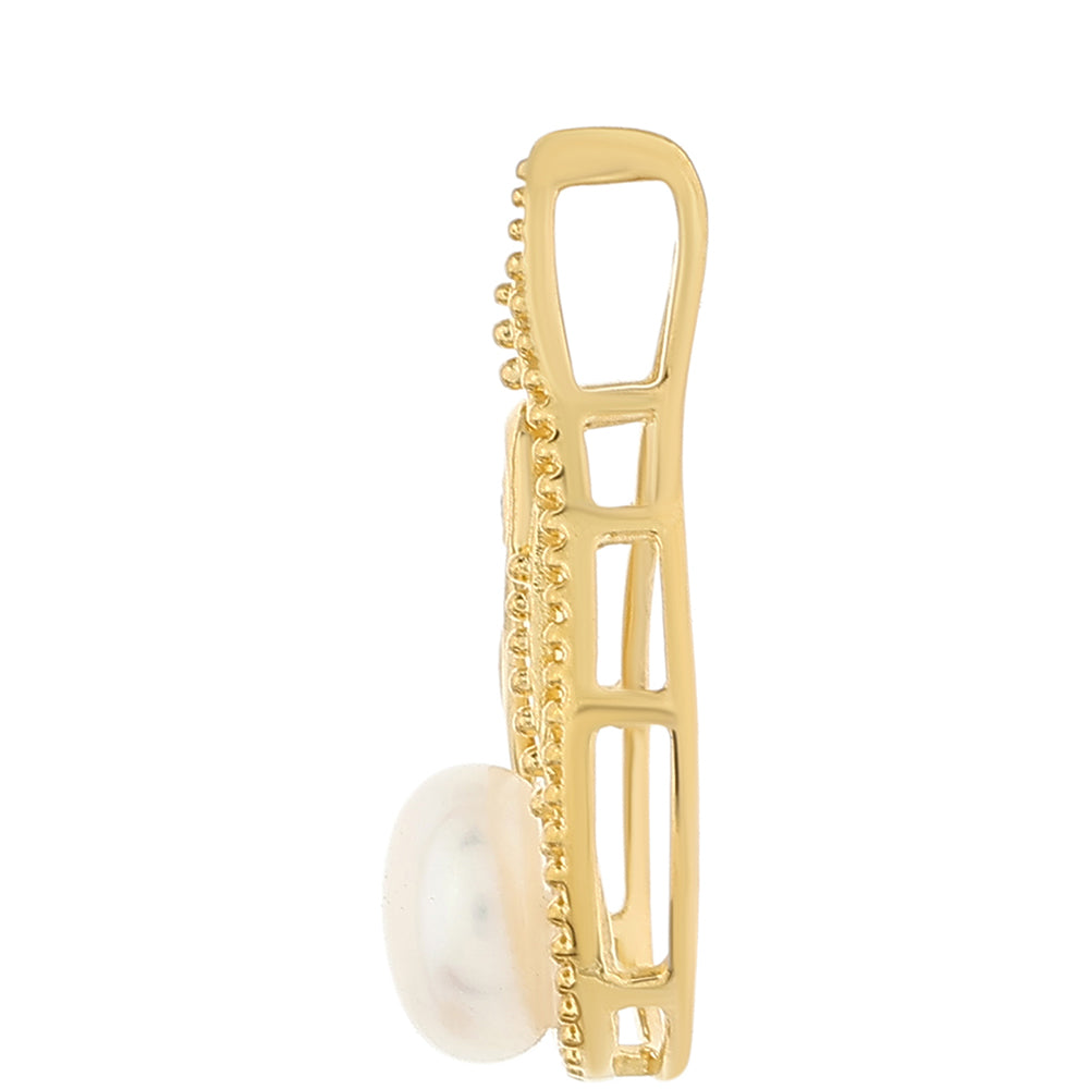 Pandantiv din Argint 925 Placat cu Aur ( 1.17 grame ) cu Perlă de Cultură și Topaz Alb 1.82 Carate