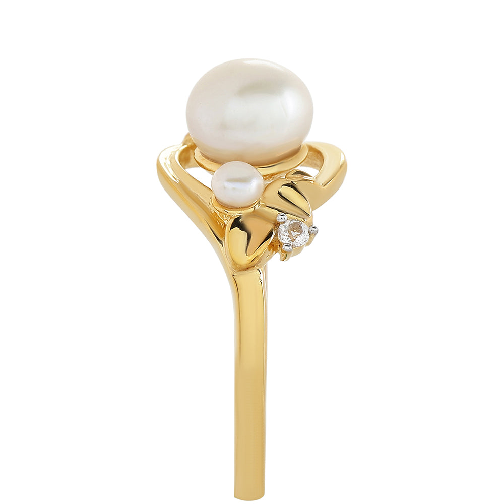 Inel din Argint 925 Placat cu Aur ( 2.71 grame ) cu Perlă de Cultură și Topaz Alb 2.3 Carate