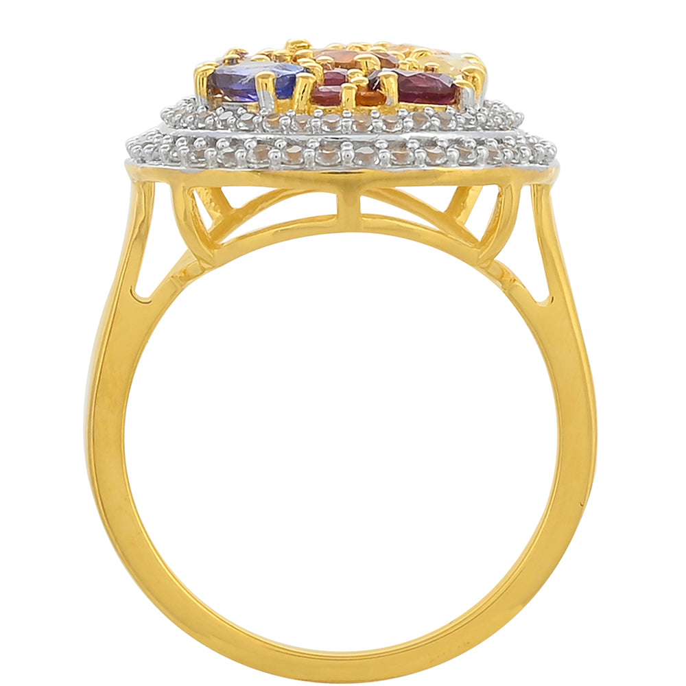 Inel din Argint 925 Placat cu Aur ( 4.49 grame ) cu Tanzanit și Granat Rodolit 2.35 Carate