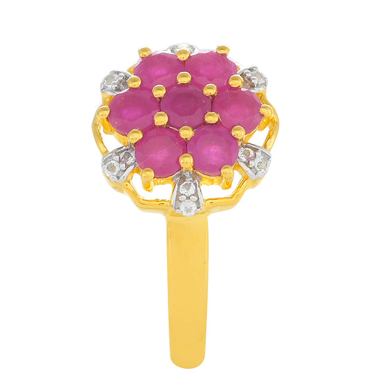 Inel din Argint 925 Placat cu Aur ( 2.62 grame ) cu Rubin Thailandez și Topaz Alb 1.26 Carate