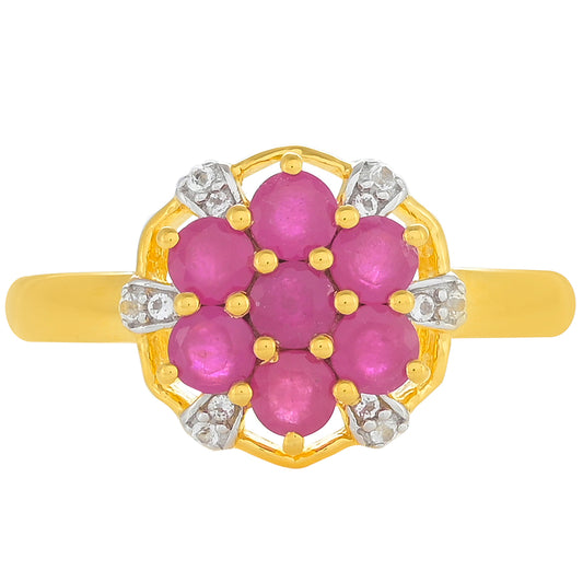 Inel din Argint 925 Placat cu Aur ( 2.62 grame ) cu Rubin Thailandez și Topaz Alb 1.26 Carate