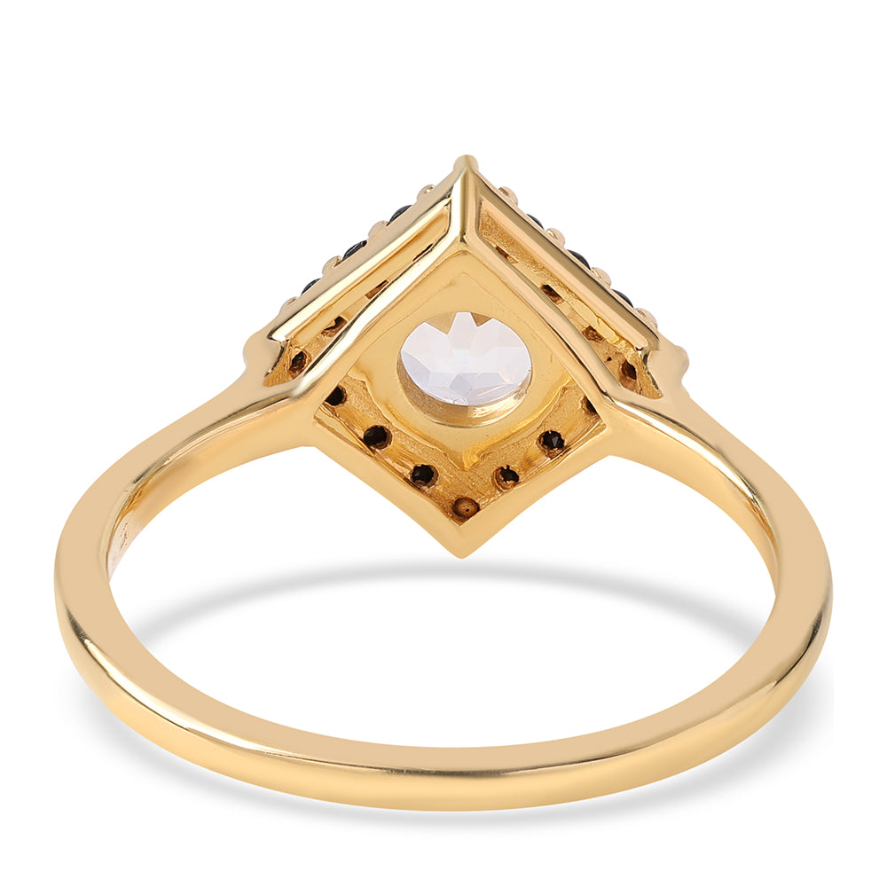 Inel din Argint 925 Placat cu Aur ( 2.75 grame ) cu Spinel Negru și Topaz Alb 1.32 Carate