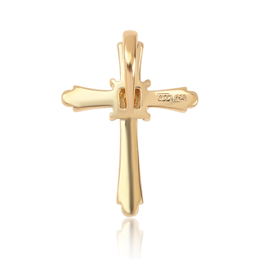 Cruce Pandantiv din Argint 925 Placat cu Aur ( 0.63 grame ) cu Diamant Albastru 0.02 Carate