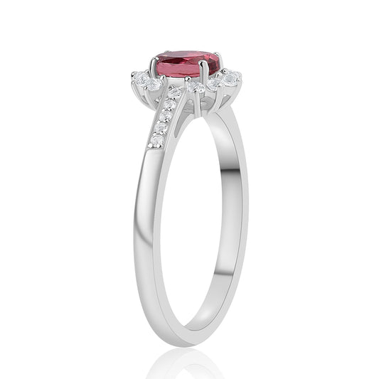 Inel din Argint 925 ( 2.49 grame ) cu Rubelit Cruzeiro și Topaz Alb 0.59 Carate